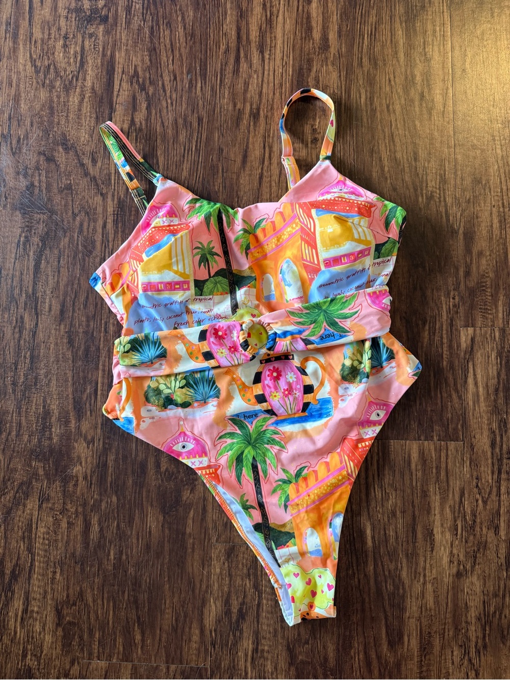 Women’s Pink Tropical One-Piece Swimsuit with Belt